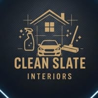 Cleanslate Interiors logo — gold house and car emblem on black